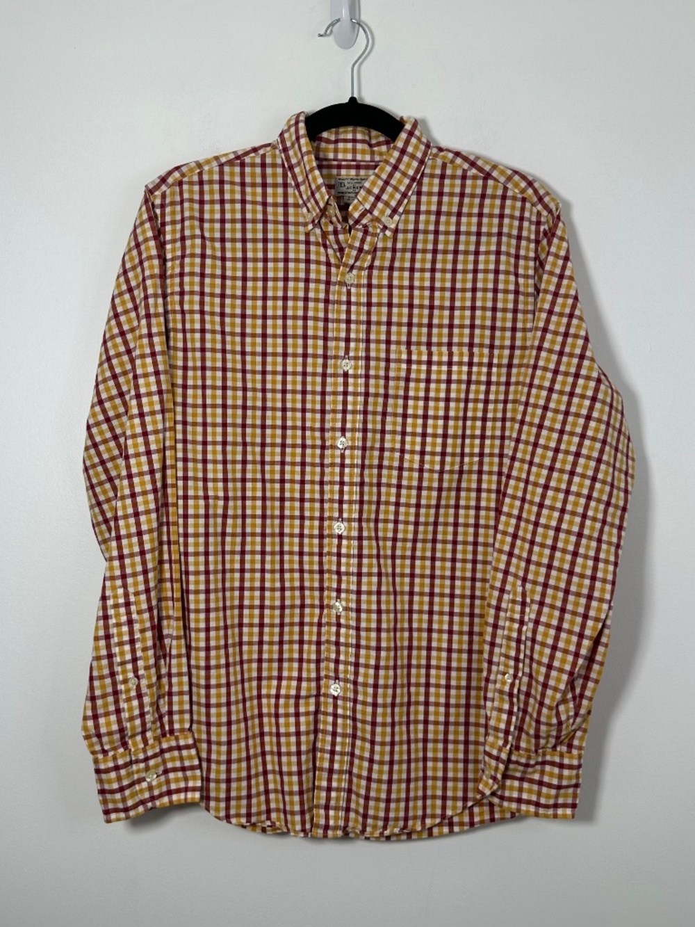 J.Crew Men's Size Small Long-Sleeve Button-Down Shirt Red/Gold Checkered Plaid